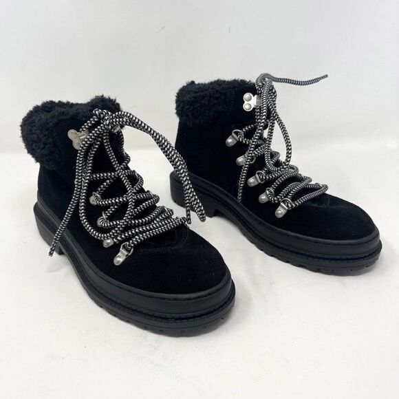 Splendid Yvette Black Suede Sherling Snow Booties Size 7 - Picture 1 of 6